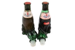 A pair of vintage Bessi White Tuscan Wine novelty cat and dog green glass bottles.
