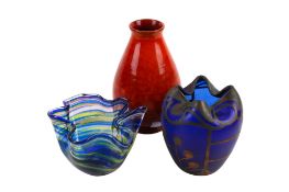 Two vintage glass vases and a studio pottery vase.