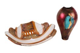 A Tony Laverick Studio Pottery vase and a Cumbrian Cox Ceramics pottery dish.