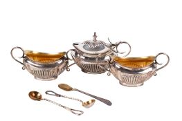 A Walker & Hall silver cruet set.