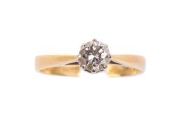 An 18ct gold and diamond solitaire ring. Set with one round brilliant cut diamond of 0.