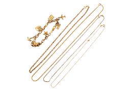 Five 9ct gold necklaces and bracelets.