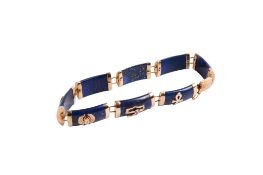 A 9ct gold and lapis lazuli panel bracelet.