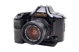 A Canon T90 35mm SLR camera. Serial number 1185719. With a Canon Zoom FD 28-55mm f3.5-4.