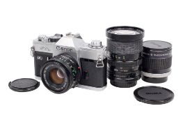 A Canon FTb QL 35mm SLR camera outfit. Chrome. Serial number 722622. Shutter working.