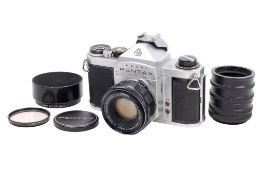 An Asahi Pentax S1 35mm SLR camera. Chrome. Serial number 490020. Shutter sticking.