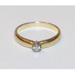 14 k Gelbgold Ring mit in Weißgold gefaßtem Diamant, 2,5 gr., Gr. 54
