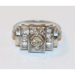 18 k geprüfter Weißgold Ring mit Diamanten, um 1910, 4,96 gr., Gr. 55, schöne Handarbeit