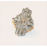 Ausgefallener 14 k Weißgold Ring mit ca. 50 Diamanten, 6,4 gr., Gr. 54, schöne Handarbeit, passend