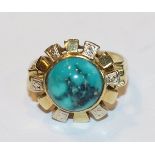 14 k Gelb- und Weißgold Ring mit Türkis, 5,5 gr., Gr. 49