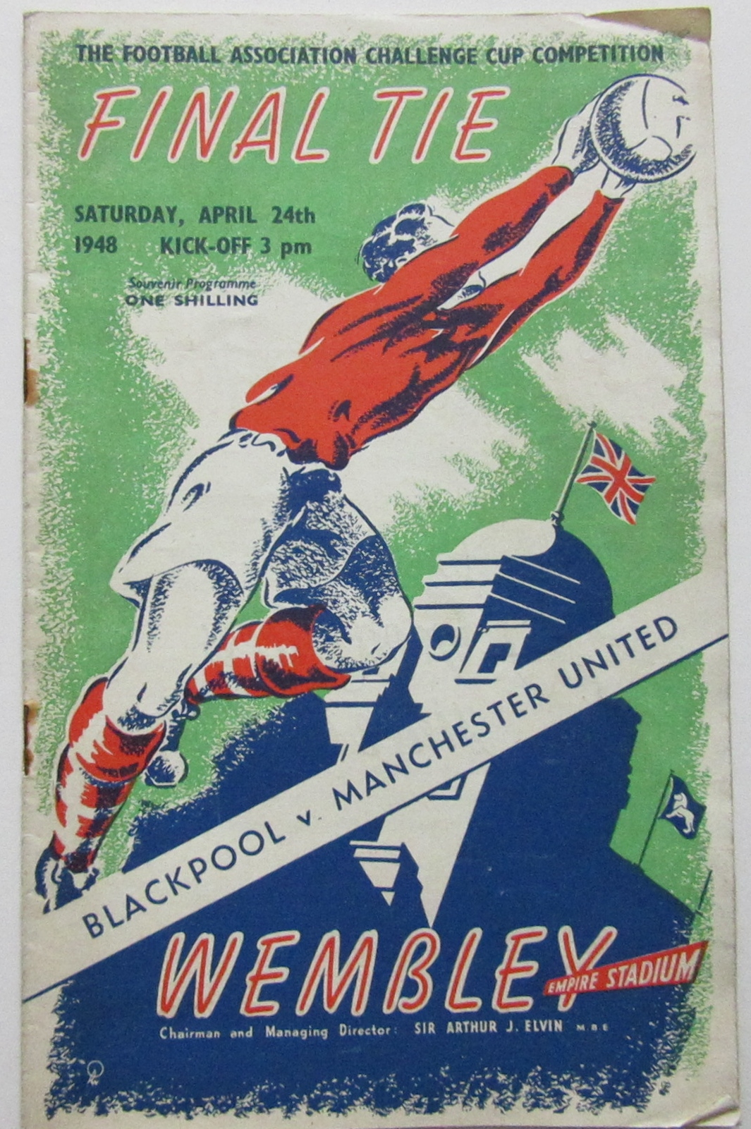 A blue Manchester United 1948 F.A.Cup final shirt, No.7, with