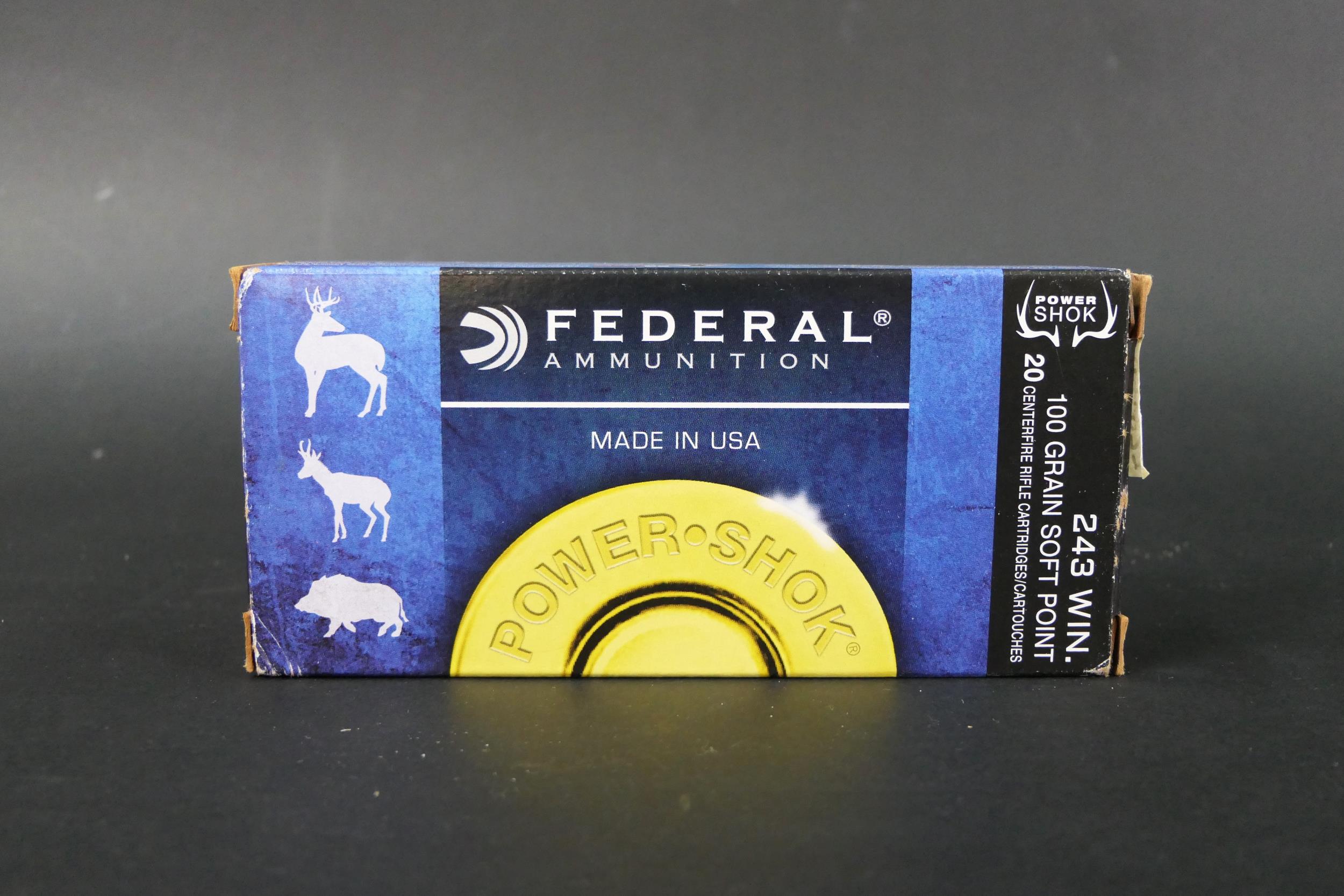 Twenty Federal cal 243 one hundred grain soft point rifle cartridges ...