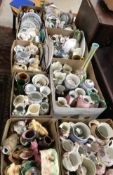 Nine boxes of assorted china wares, 19th Century and later, to include various decorative jugs,