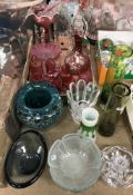 A collection of mainly 20th Century glass to include a Holmegaard cylindrical vase of green colour