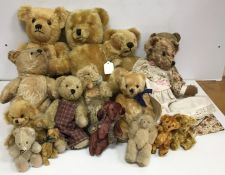 A box containing assorted mohair and other teddy bears to include a vintage example,