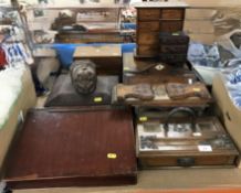 A collection of various 19th Century treen ware including a parquetry and Tunbridge ware inlaid