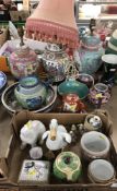 A collection of various Chinese and Japanese pottery and porcelain including a 19th Century enamel