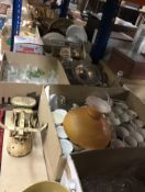 Ten boxes and a basket of assorted kitchenalia, glass,