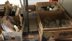 Five boxes of assorted china and glassware to include various drinking glasses,