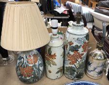 A Colin Kellam pottery table lamp with floral decoration, bears potter's mark and label,