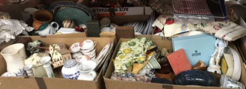 Four boxes of assorted china and miscellaneous wares to include a Paragon 