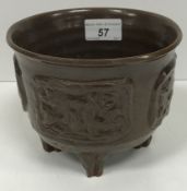 A Chinese specked brown/bronze glazed terracotta pot or jardiniere,