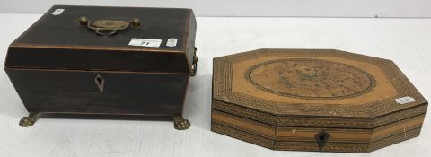 A 19th Century satinwood and penwork decorated elongated octagonal games box,