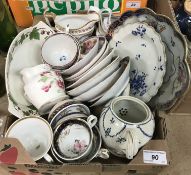 A box containing various 19th Century and later china wares to include Worcester lobed serving dish
