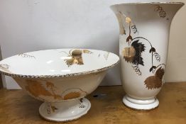 An unusual Poole Pottery gold leaf giftware trumpet vase 43 cm high x 29 cm diameter and extra