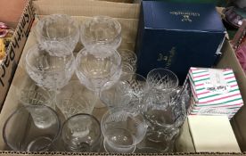 Three boxes of assorted 19th Century and later glassware to include cranberry glass custard cups,