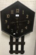 A 1930s Art Deco wall clock, the hexagon