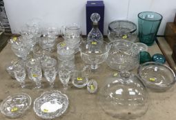 A collection of various cut and other glassware including Dartington cheese dome,