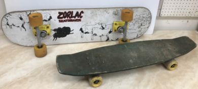 A vintage Zorlac skateboard, the underside depicting sheep including one black one,