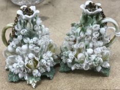 A pair of Schneeballen type biscuit fired scent bottles each approx.