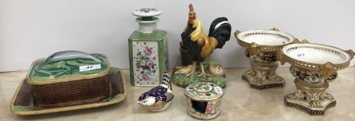 A George Jones & Sons pottery sardine dish with single sardine on a leaf ground to the lid,