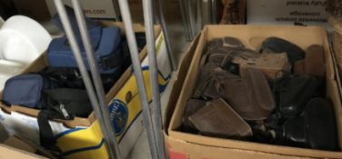 Two boxes of assorted leather, cloth, et