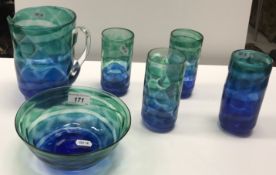 An Allister Malcolm green and blue glass