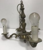 A three branch brass electrolier, togeth