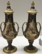 A pair of Royal Doulton blue and gilt gr