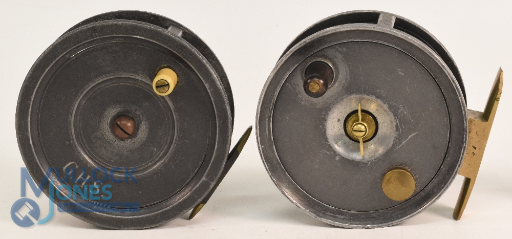 R Turnbull Maker, Edinburgh 4 1/8" vintage alloy salmon fly reel, white handle, central drum