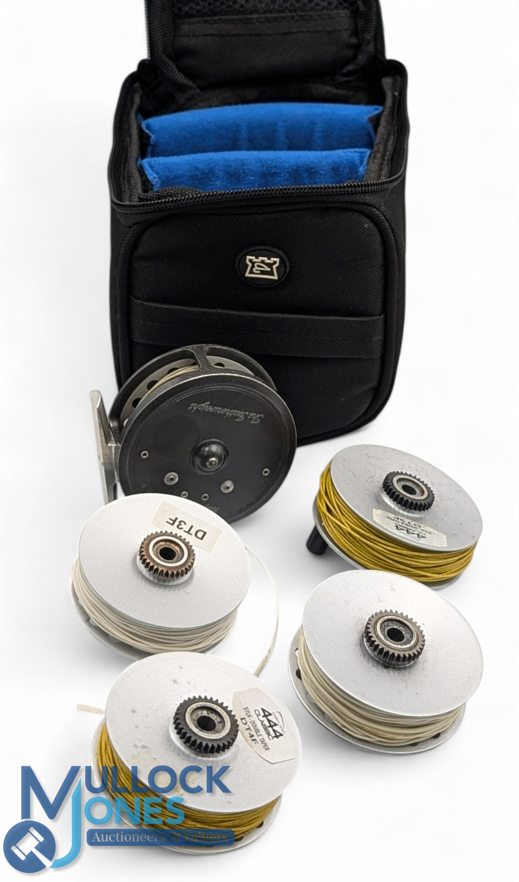 Hardy Bros "The Featherweight" alloy trout fly reel with 4 spare spools, 2 7/8" ventilated spool, - Image 2 of 2