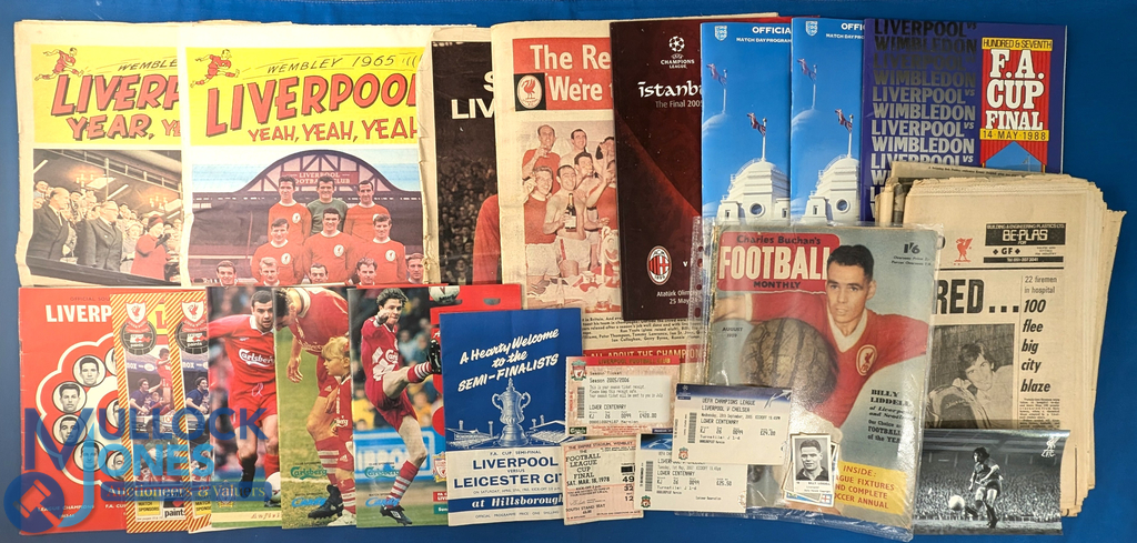 Liverpool Collectables, Newspapers, programmes, tickets, mug - with noted items of 1965 Wimberley