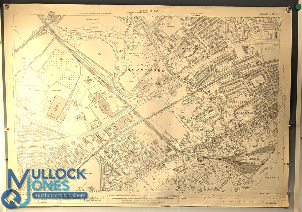 1935-36 Ordnance Survey Office Map Southampton with Brentford Old Football Stadium, Griffin Park