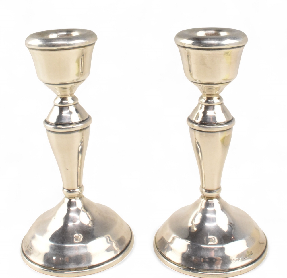 Hallmarked Silver Candlesticks by B & Co Birmingham H/M letter X 1972 14cm high weighted base 370g - Image 2 of 3