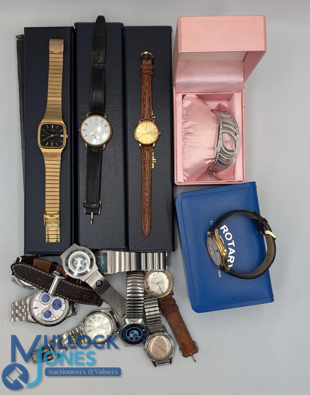 Men's and Ladies Watches Rotary G3030 boxed, 2 Pierre Cardin boxed, Dice Kayex, 2 BMW, Oris, Gradus,