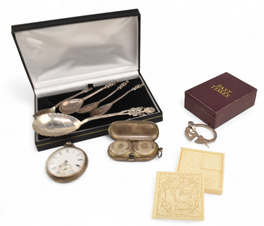 Selection of Silver Items to include Sovereign case 38g, 4 apostle spoons 54g, pocket watch (not - Image 2 of 2