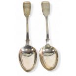 Pair of Georgian Silver Serving Spoons 1789 and 1794 having monogram MLA total weight 160g