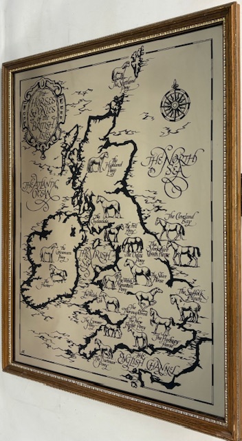 Large framed printed Mirror Map: Horses of the British Isles - size 57cm x 73cm. Collection only