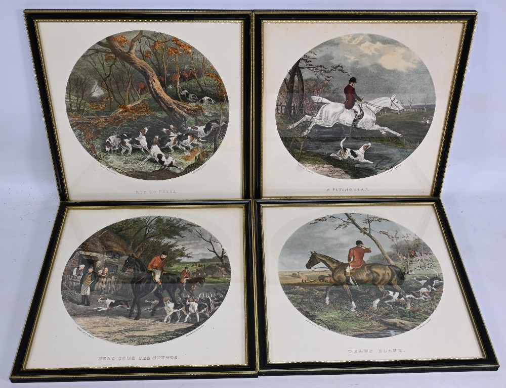 Set of 6 Hunting Prints by W J Shayer, engraved by E G Hester featuring Run to Earth, A Flying Leap,