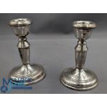 Matching pair of Birmingham Hallmarked Candlesticks 1967. Short dressing table sticks 10cm (total